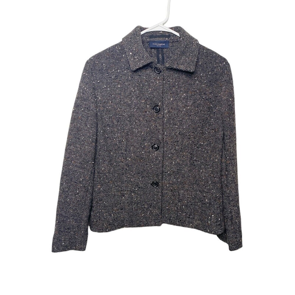 Piazza Sempione Black Wool Tweed Blazer Jacket Sz 44 US 8 Made In Italy 3 Button - Picture 2 of 13